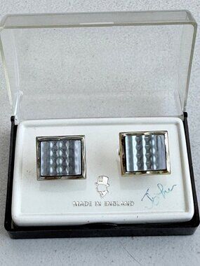 Vintage 3D Illusion Gray Cufflinks 1960s Gold Tone Metal Cuff Links England  Con